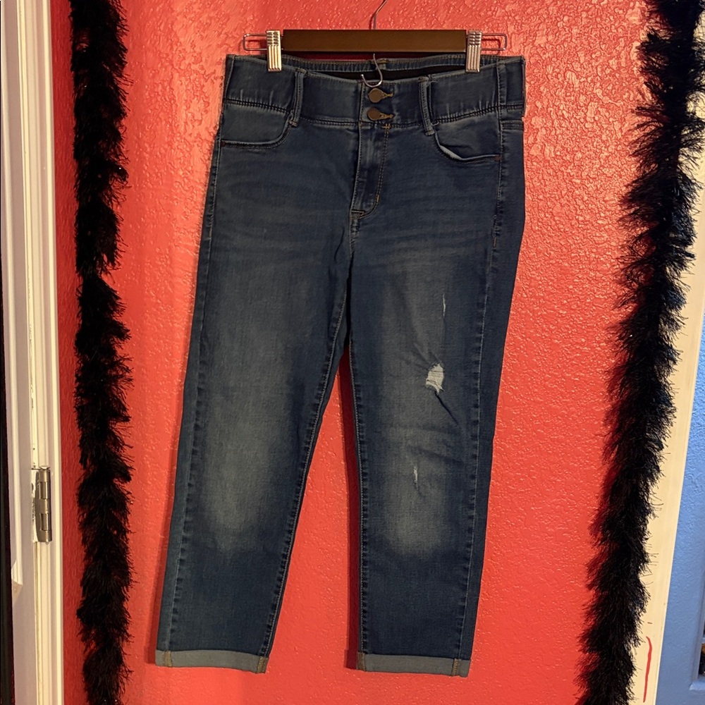 Apt. 9 Dark Blue Ankle Jeans - Straight - Cuffed Ankles - Tummy Control